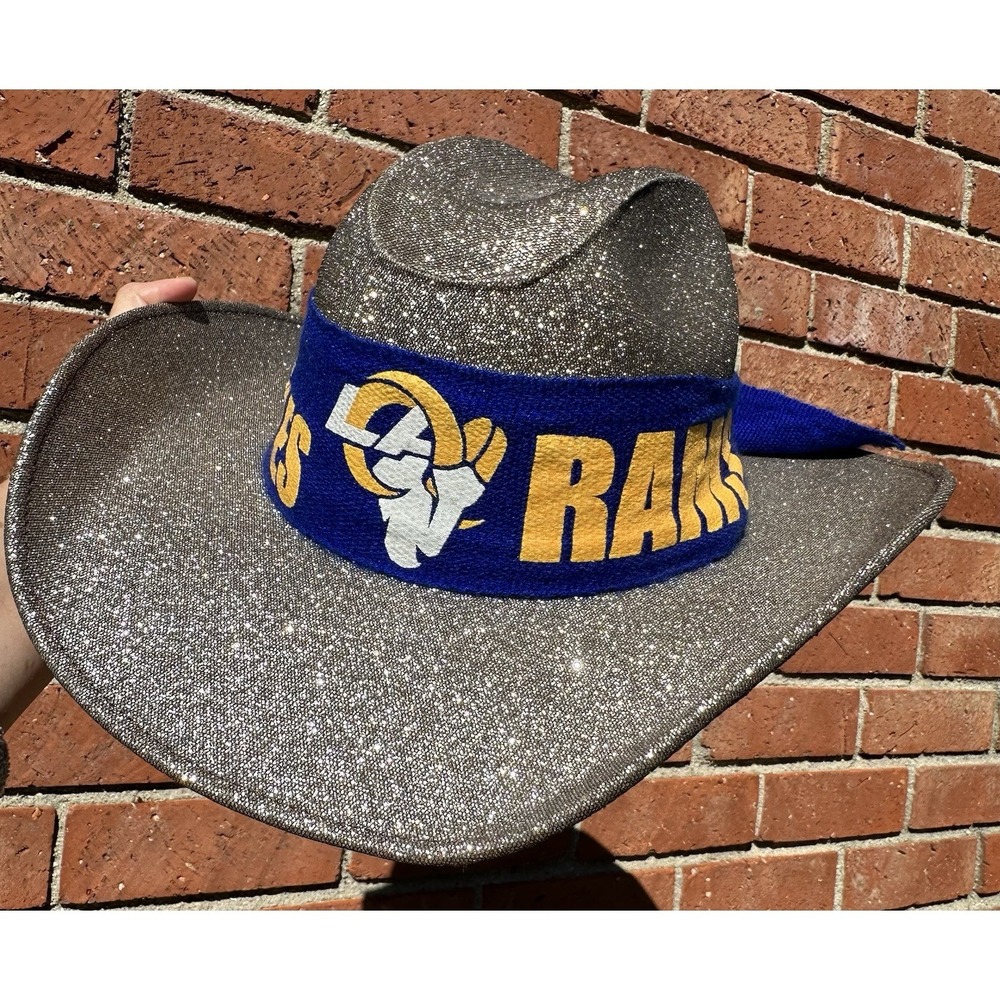 Los Angeles Rams Glitter Cowboy Hat Silver/Gold Size Medium Made in Mexico READ